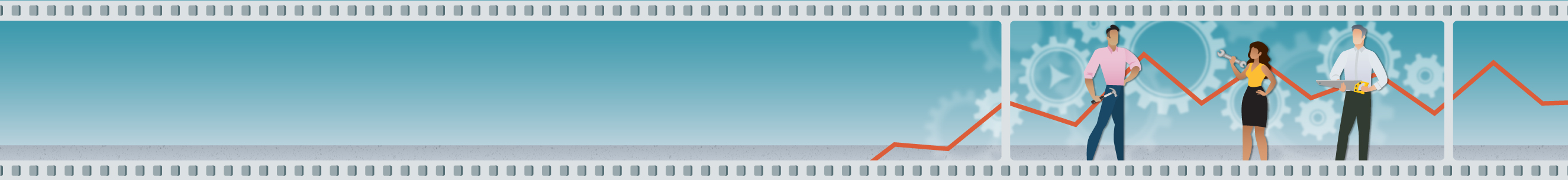 Digital drawing of three people with an orange arrow in the background