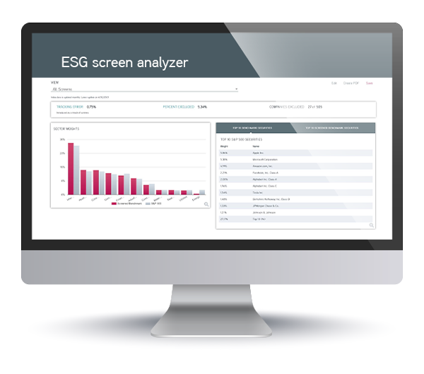 Mockup of Parametric's ESG screen analyzer on a computer monitor