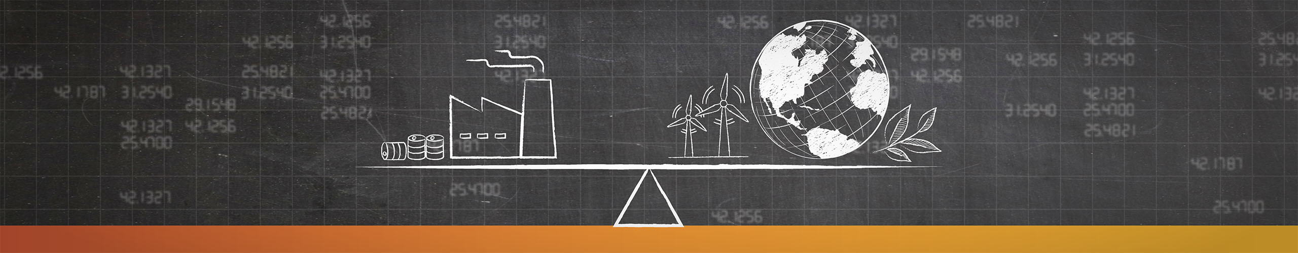 A picture of a balance beam with a illustrative globe on the right and a factory on the left.